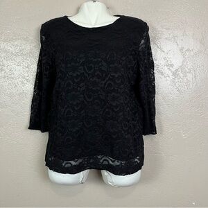 Koret Women 3/4 Sleeve Vintage XL Black Lace Pullover Blouse